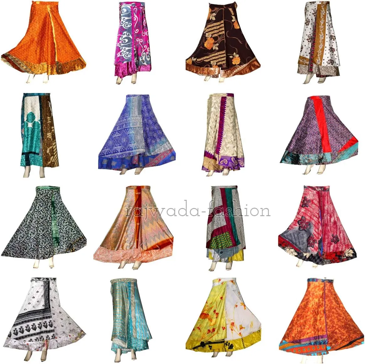 Wholesale Lot Two Layers Women's Indian Sari Magic Wrap Around Reversible Long Skirt Multi