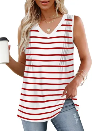 WIHOLL Summer Womens Tank Tops Loose Fit Pleated 2025 V Neck Sleeveless Tops CasualS-3XL
