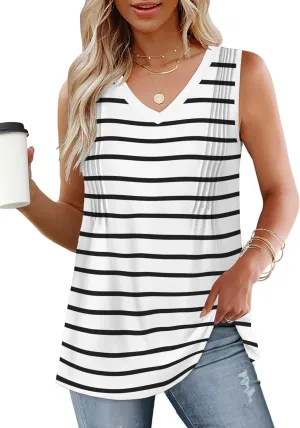 WIHOLL Summer Womens Tank Tops Loose Fit Pleated 2025 V Neck Sleeveless Tops CasualS-3XL