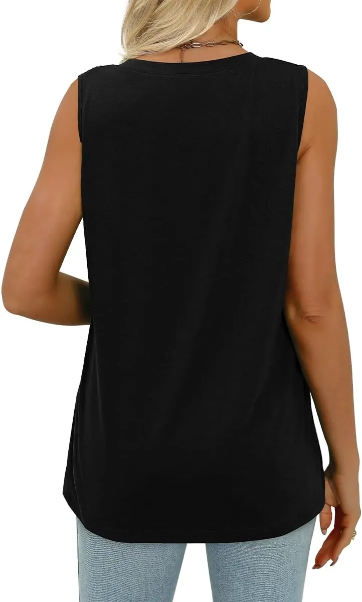 WIHOLL Summer Womens Tank Tops Loose Fit Pleated 2025 V Neck Sleeveless Tops CasualS-3XL