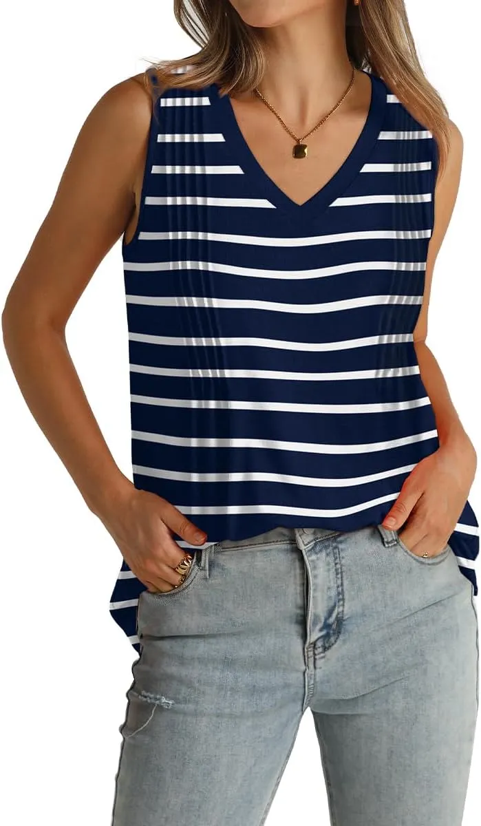 WIHOLL Summer Womens Tank Tops Loose Fit Pleated 2025 V Neck Sleeveless Tops CasualS-3XL