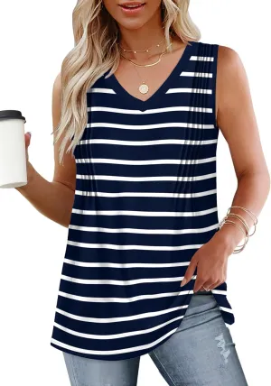 WIHOLL Summer Womens Tank Tops Loose Fit Pleated 2025 V Neck Sleeveless Tops CasualS-3XL