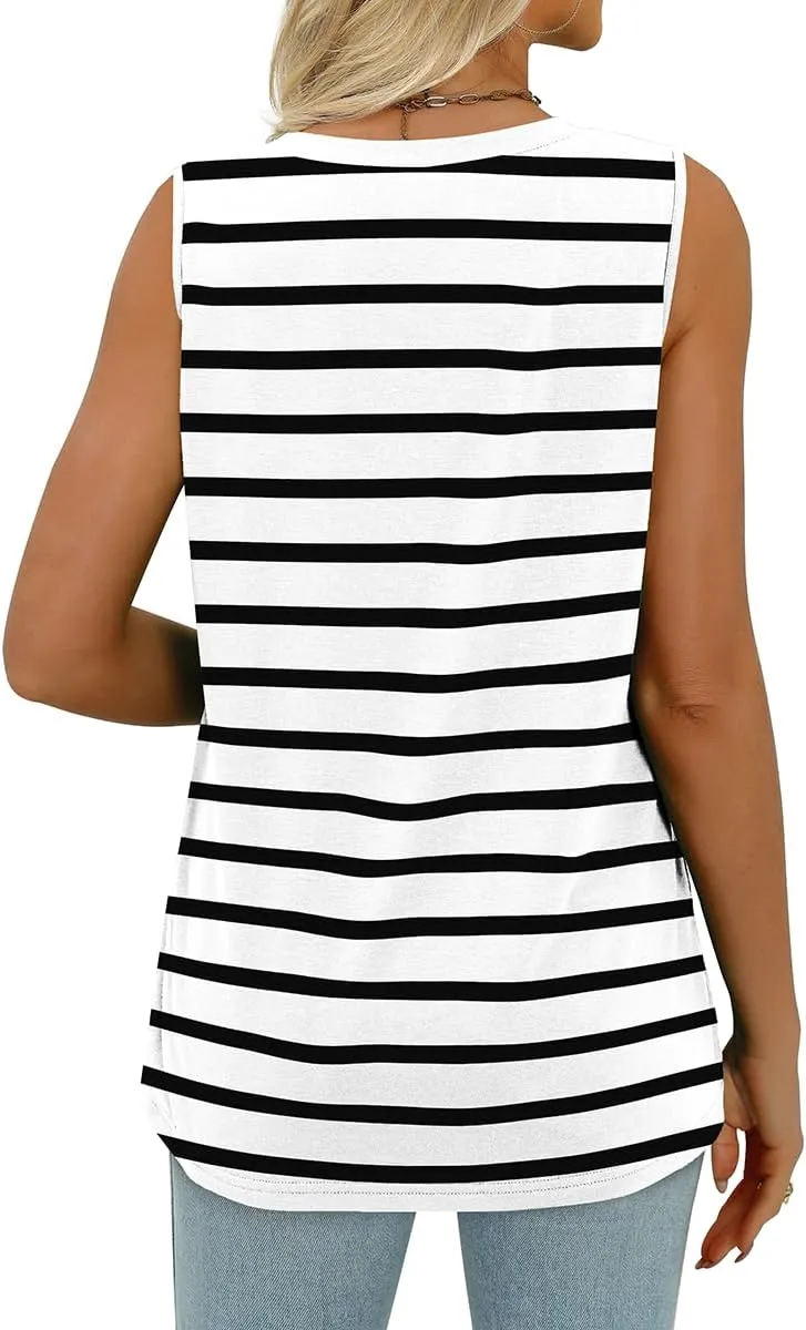 WIHOLL Summer Womens Tank Tops Loose Fit Pleated 2025 V Neck Sleeveless Tops CasualS-3XL
