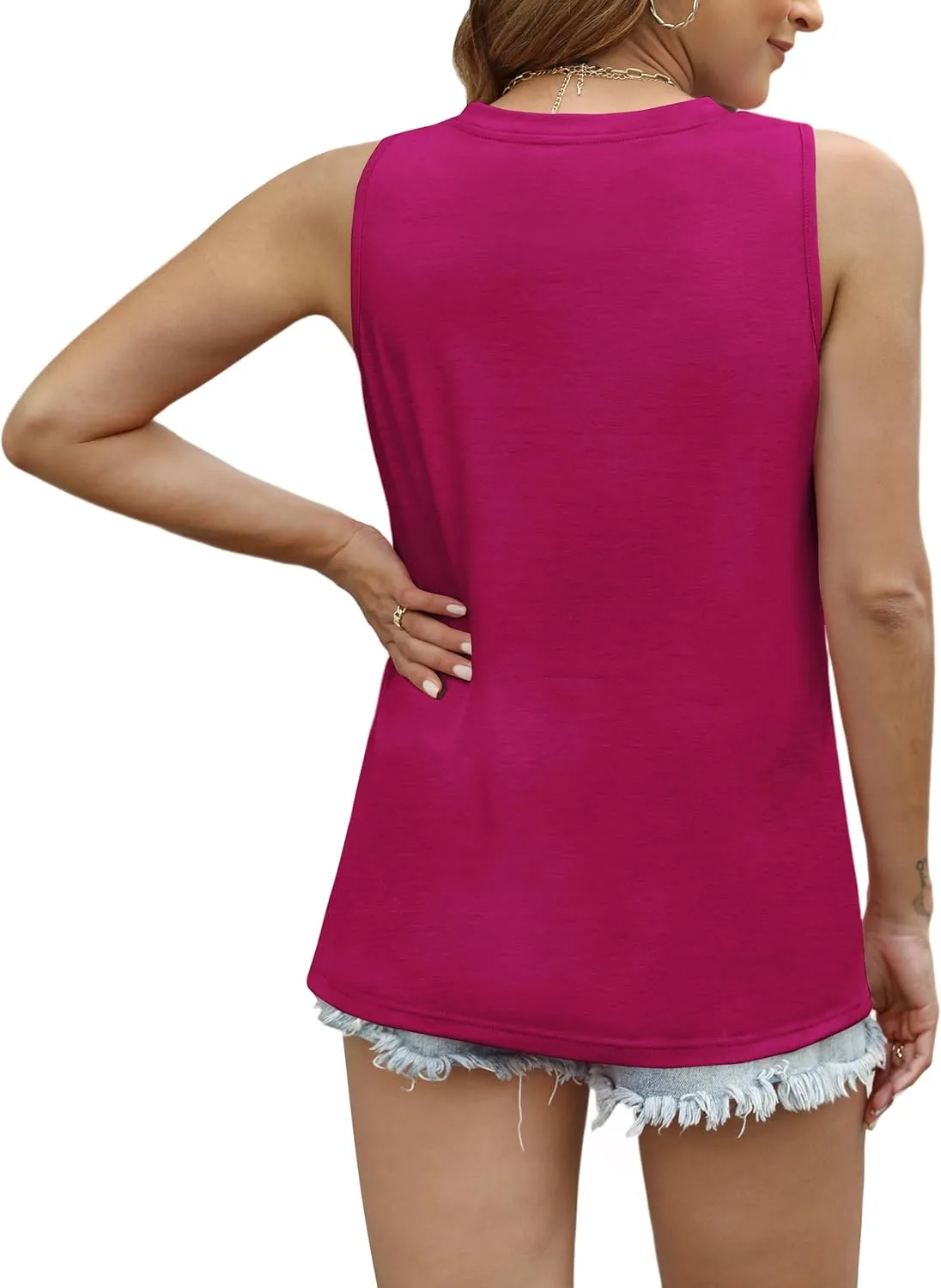 WIHOLL Womens Summer Tank Tops Pleated Round Neck Sleeveless Tops for Women Casual Flowy