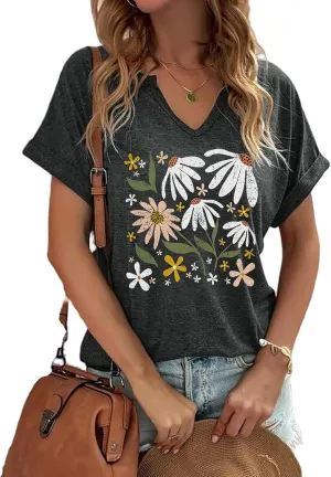 Wildflowers Shirt for Women Vintage Floral Graphic Shirts Boho Wildflowers T-Shirt Summer Nature Tee Tops