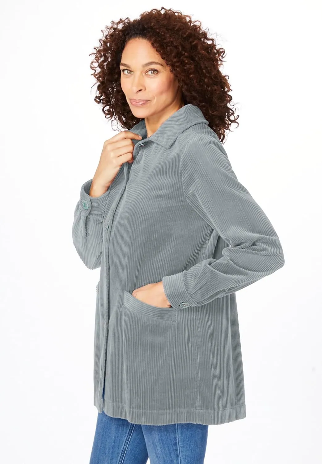Woman Within Plus Size Pleat-Back Corduroy Jacket Long Oversized Barn Coat