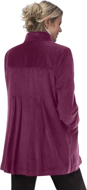 Woman Within Plus Size Pleat-Back Corduroy Jacket Long Oversized Barn Coat
