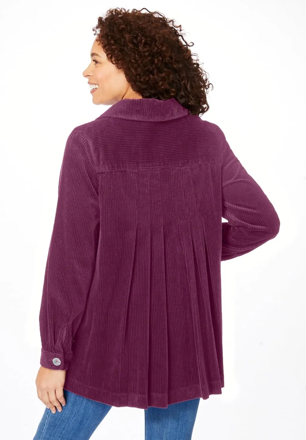 Woman Within Plus Size Pleat-Back Corduroy Jacket Long Oversized Barn Coat