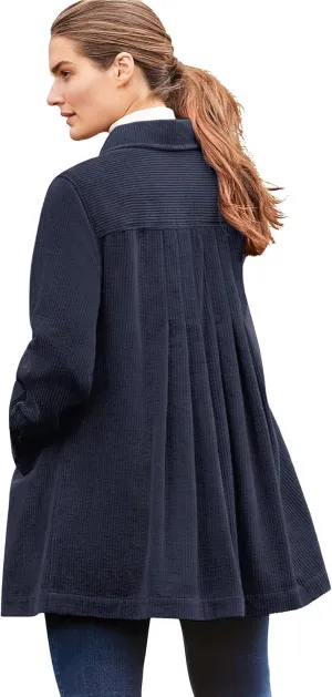 Woman Within Plus Size Pleat-Back Corduroy Jacket Long Oversized Barn Coat