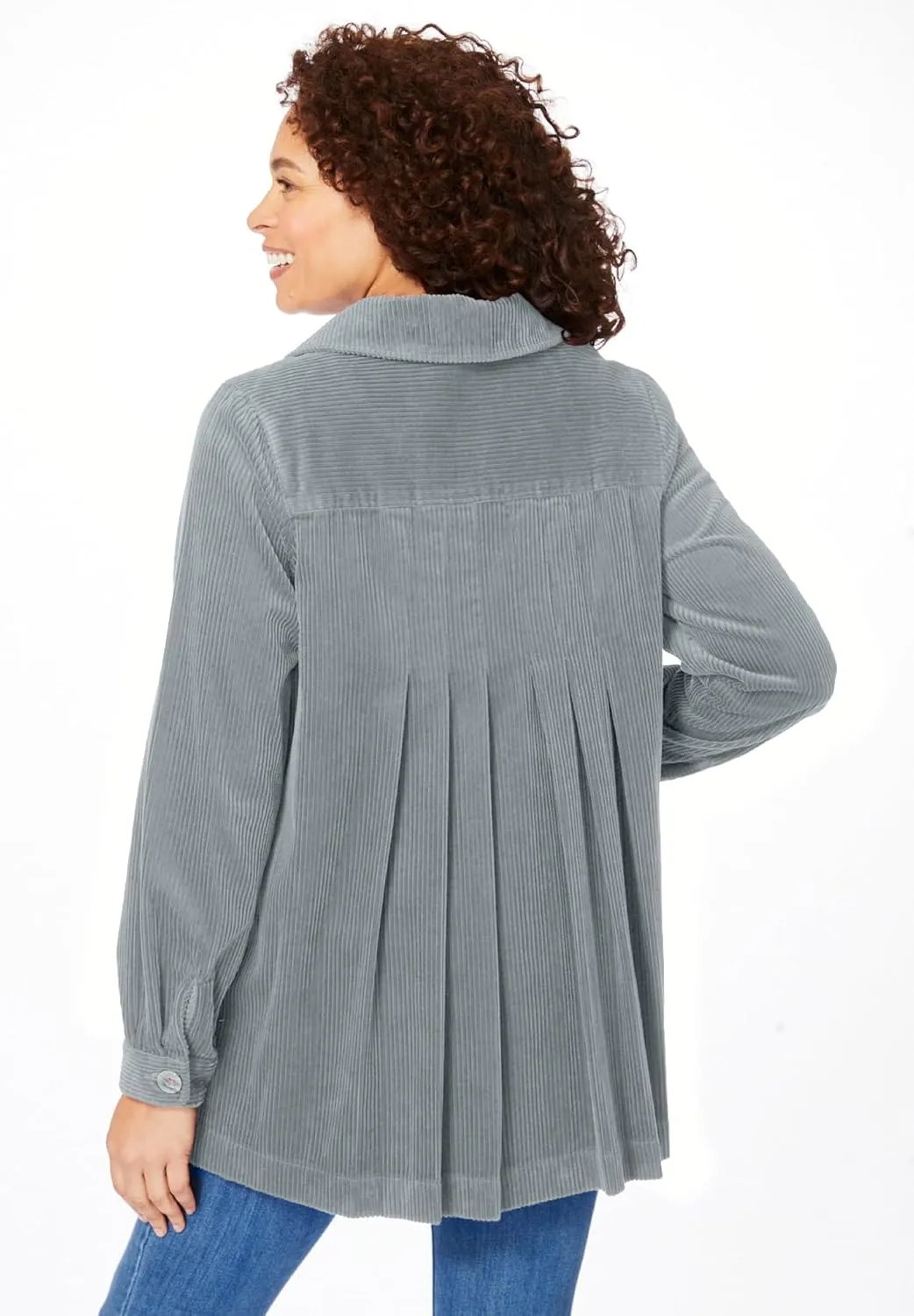 Woman Within Plus Size Pleat-Back Corduroy Jacket Long Oversized Barn Coat