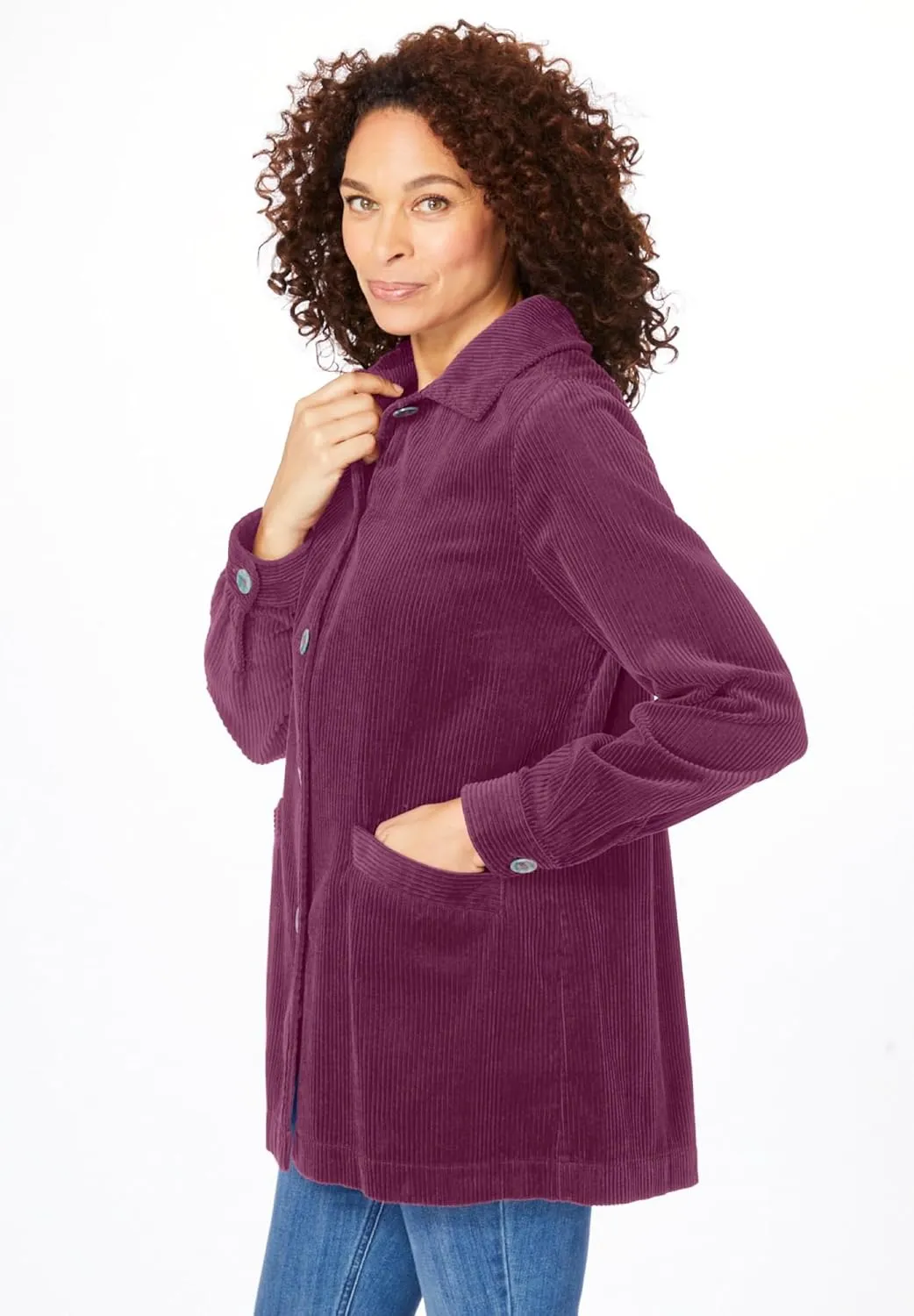 Woman Within Plus Size Pleat-Back Corduroy Jacket Long Oversized Barn Coat