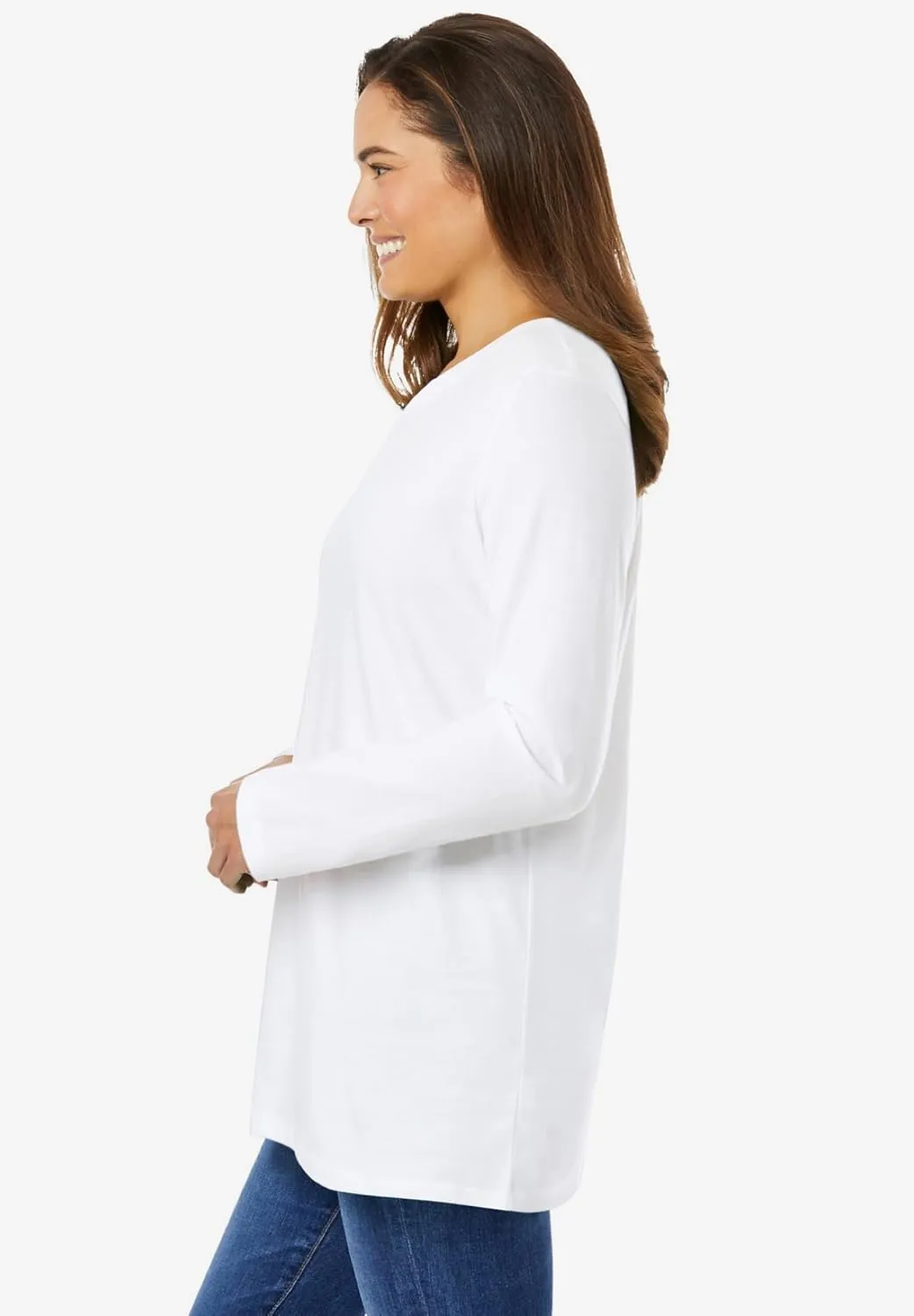 Woman Within Women's Plus Size Perfect Long-Sleeve Crewneck Tee
