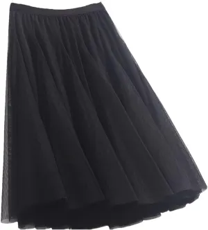 Women 3 Layers 85 Cm Pleated Skirt Midi Tulle Skirt High Waist Full Lining Adult Women Skirts
