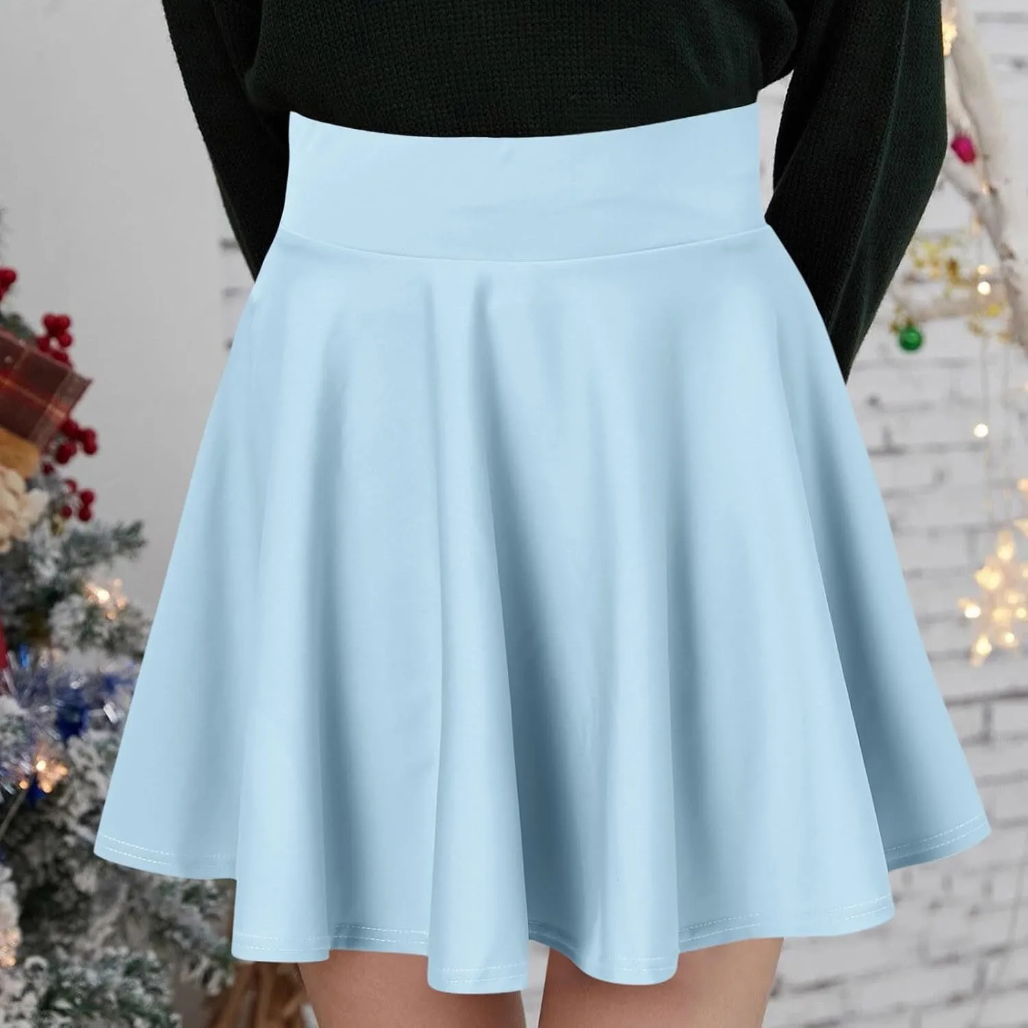 Women Fashion Casual Short Style Solid Half Skirt Glare Sun Skirt Pleated Skirt Midi Skirt for Women