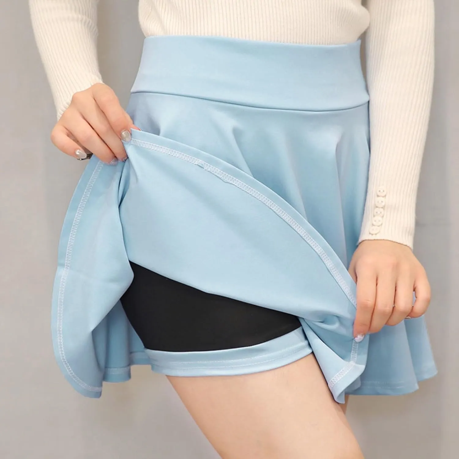Women Fashion Casual Short Style Solid Half Skirt Glare Sun Skirt Pleated Skirt Midi Skirt for Women