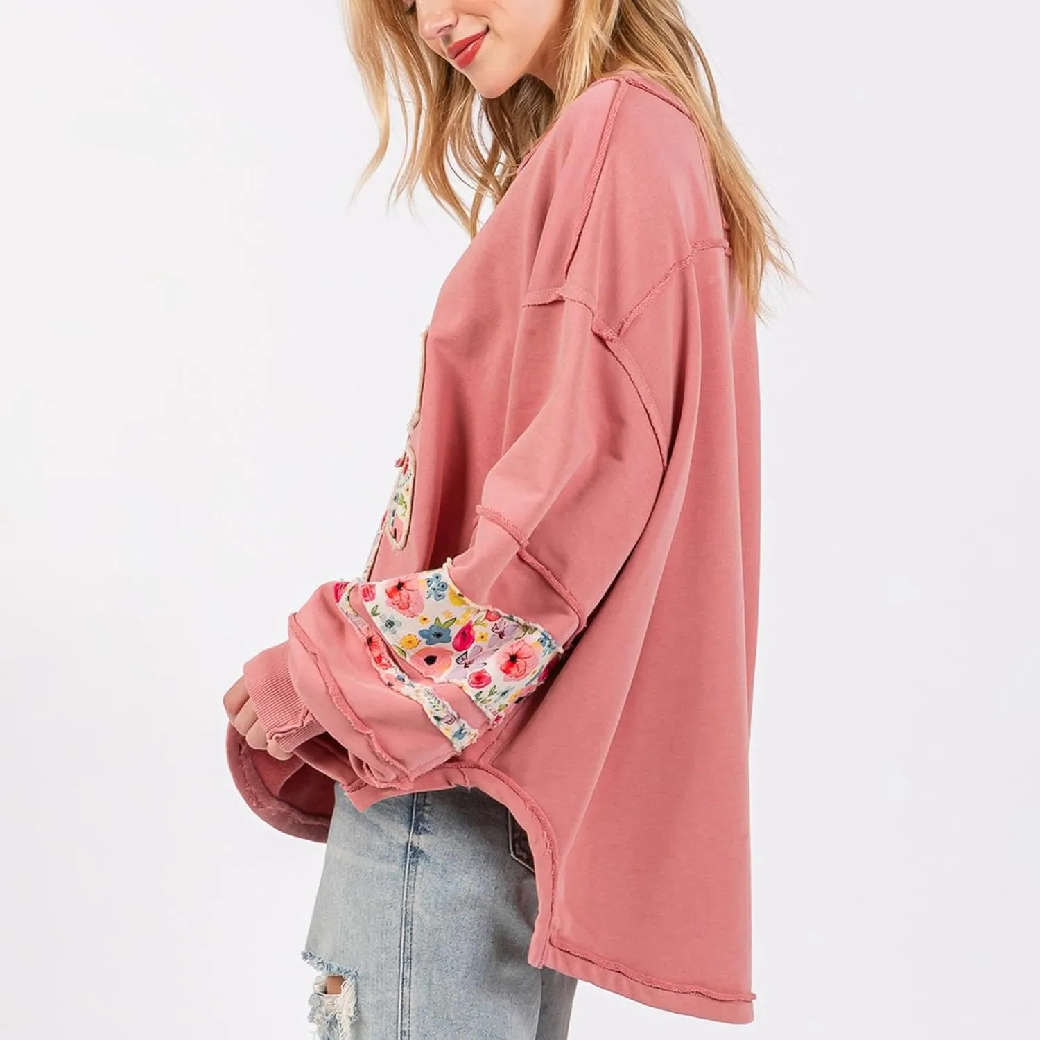 Women Floral Oversized Sweatshirts Long Sleeve Crewneck Graphic Print Hoodies Pullover Tops Y2k Fall Fashion