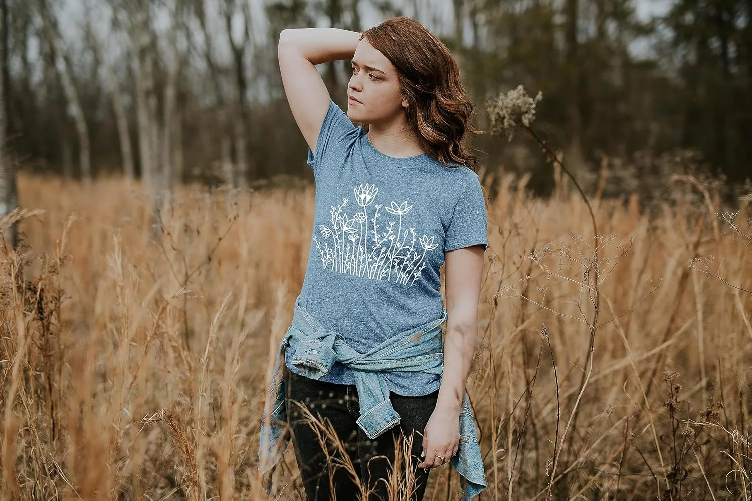 Women Graphic Tees Cute Nature Flower Printed Funny Short Sleeve Tops Vintage Novelty Casual Teacher Shirt