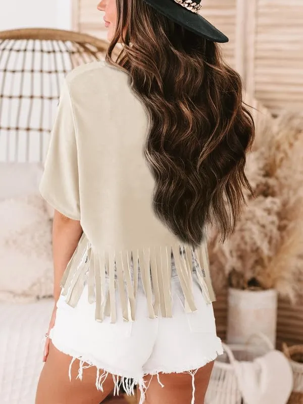 Women Graphic Tees Western Shirts Vintage Cowgirl Fringe Shirt Country Concert Tops Short Sleeve