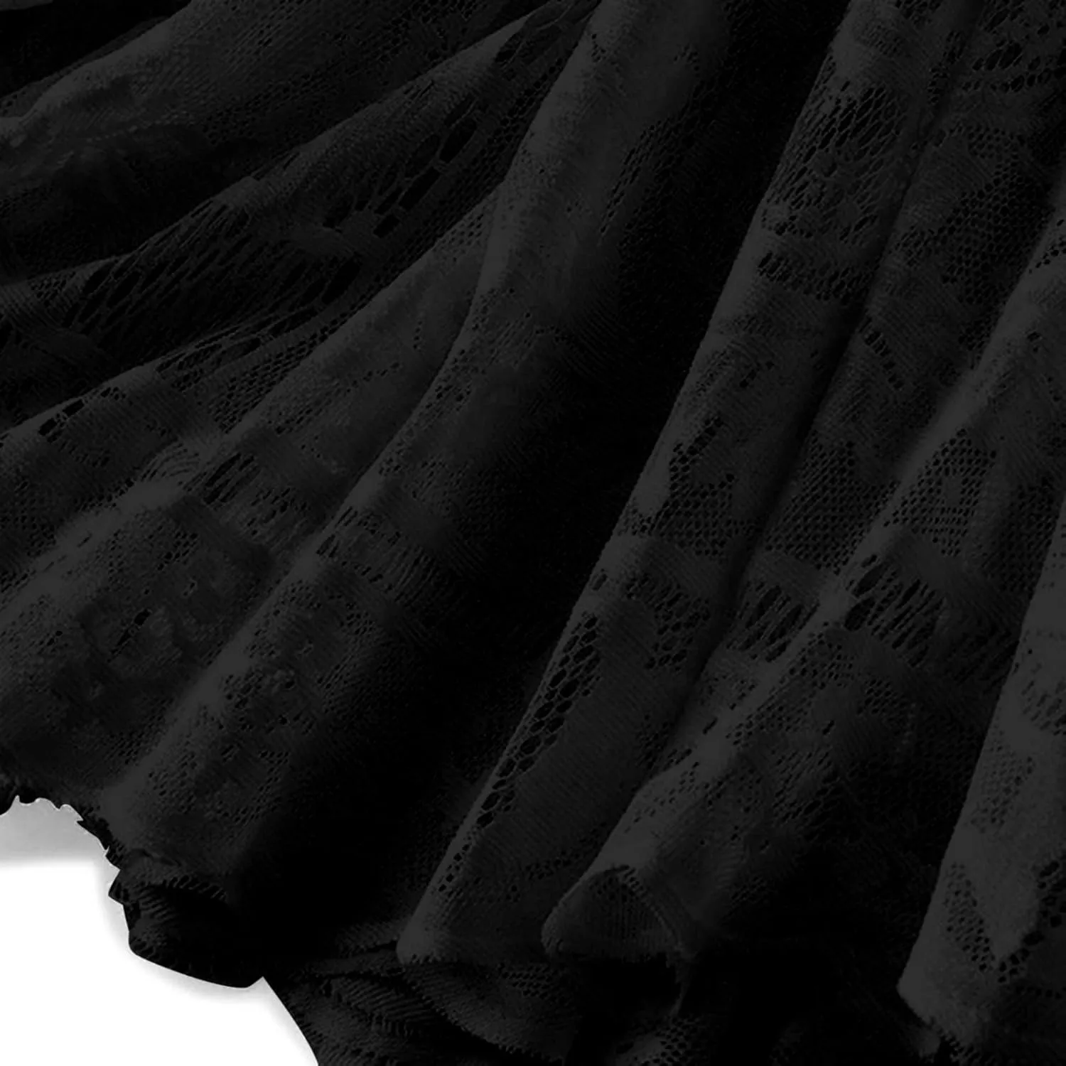 Women High Waist Pleated A-Line Lace Midi Skirt Double Layers Party Skirt Embroidered Floral Long Skirts