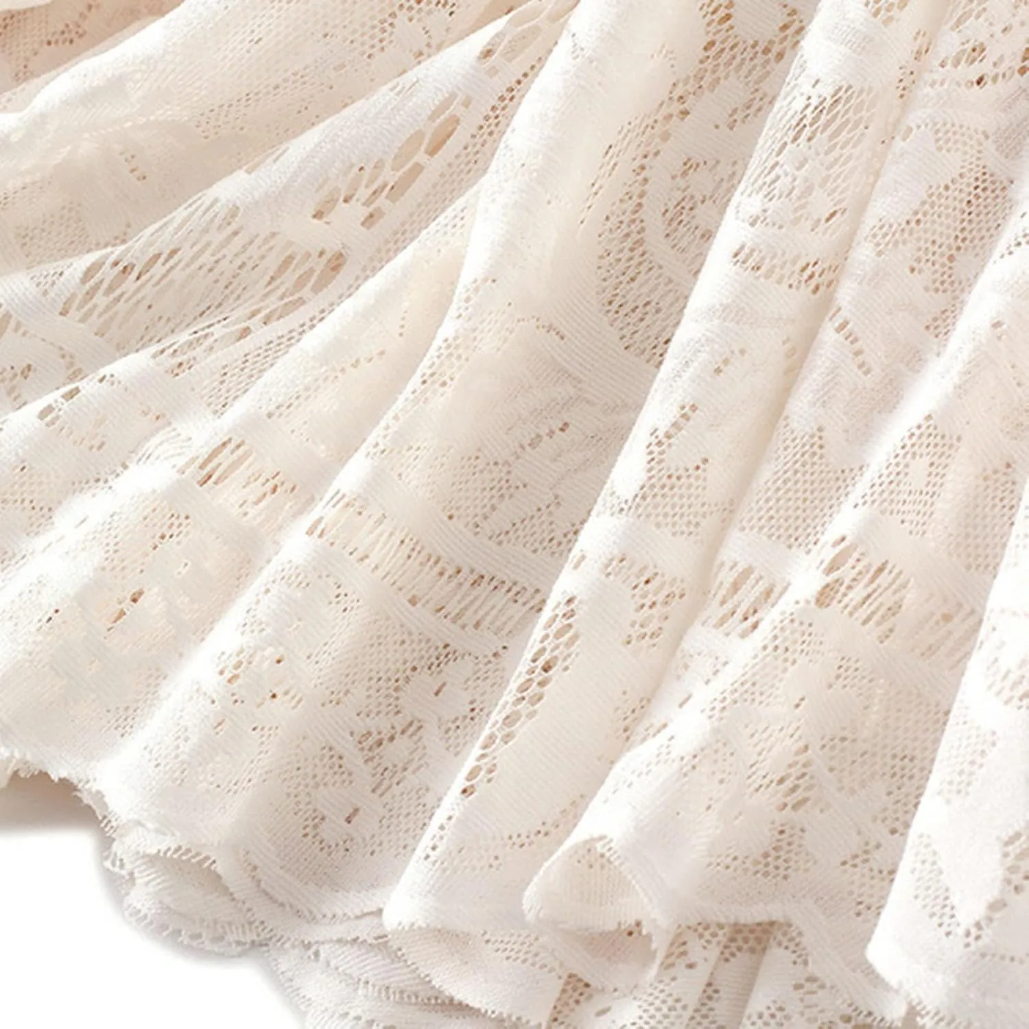 Women High Waist Pleated A-Line Lace Midi Skirt Double Layers Party Skirt Embroidered Floral Long Skirts