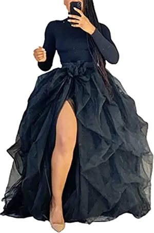 Women Long Tulle Tutu Skirts for Party Wedding Ladies Cocktail Prom Cosplay Bandage Mesh Maxi Sexy Dress
