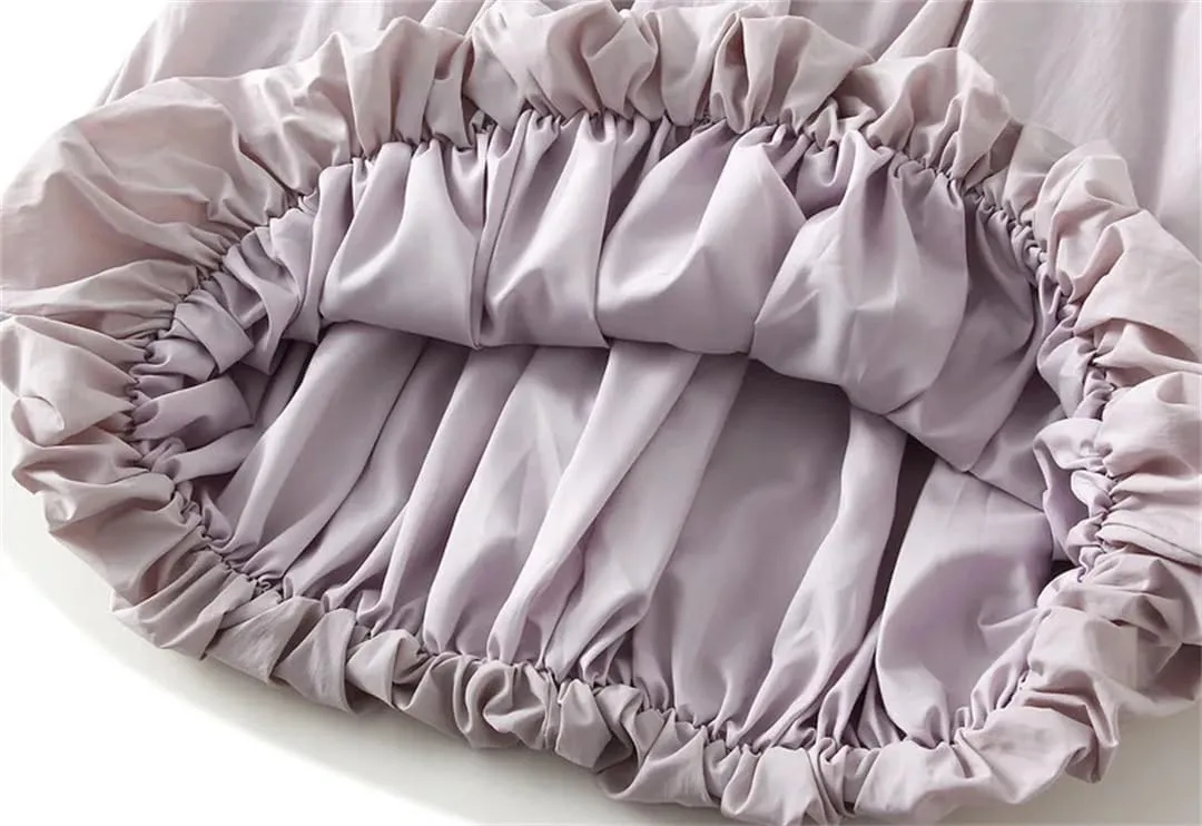 Women Solid Color Pleated Skirt High Waisted Midi Skirt Double Layers A-Line Long Skirt