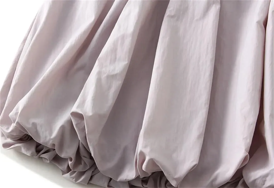 Women Solid Color Pleated Skirt High Waisted Midi Skirt Double Layers A-Line Long Skirt