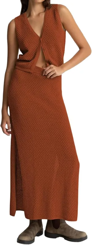 Women Summer 2 Piece Skirt Outfit V Neck Button Tank Top Vest Bodycon Knit Maxi Long Skirt Set Waffle Dress Suit