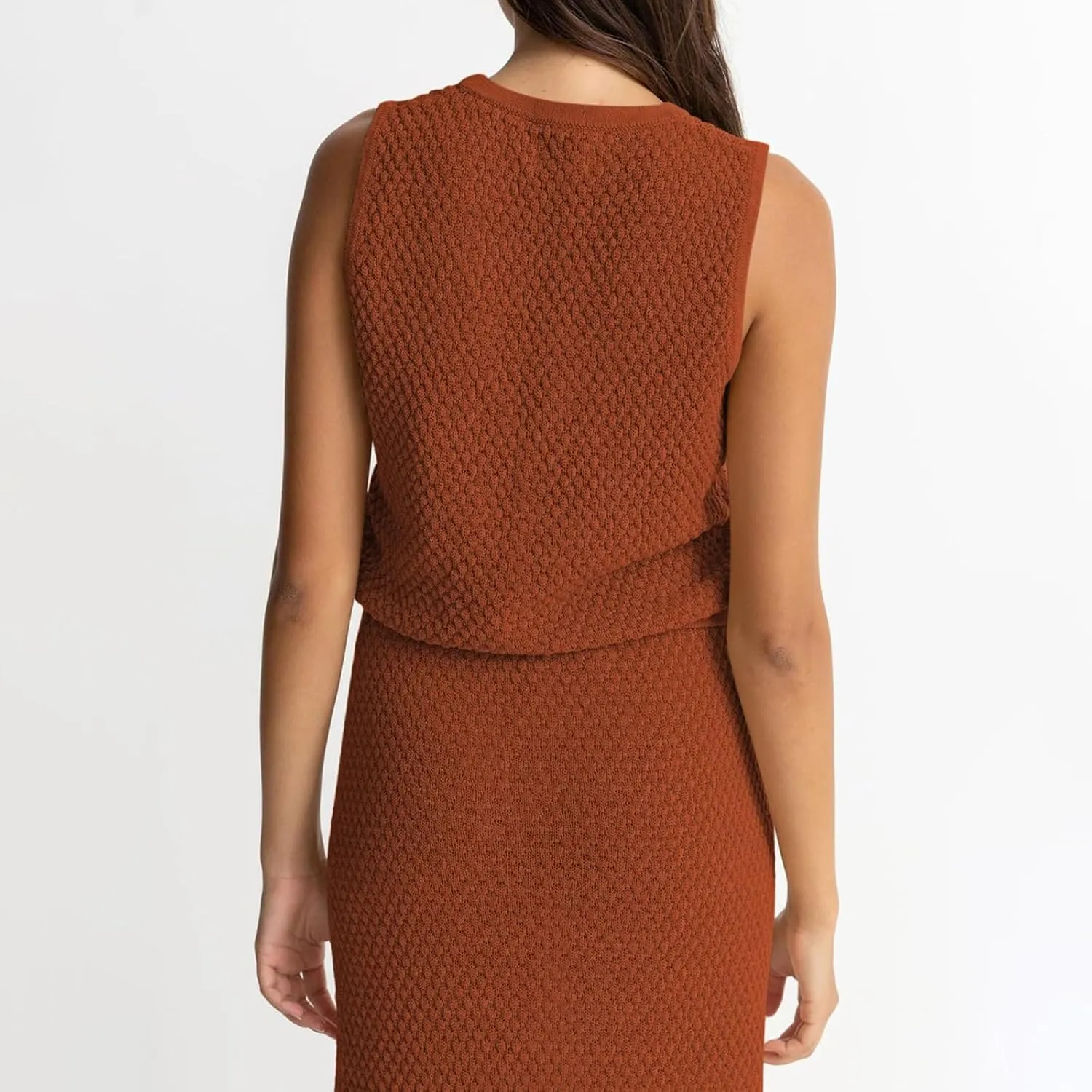 Women Summer 2 Piece Skirt Outfit V Neck Button Tank Top Vest Bodycon Knit Maxi Long Skirt Set Waffle Dress Suit