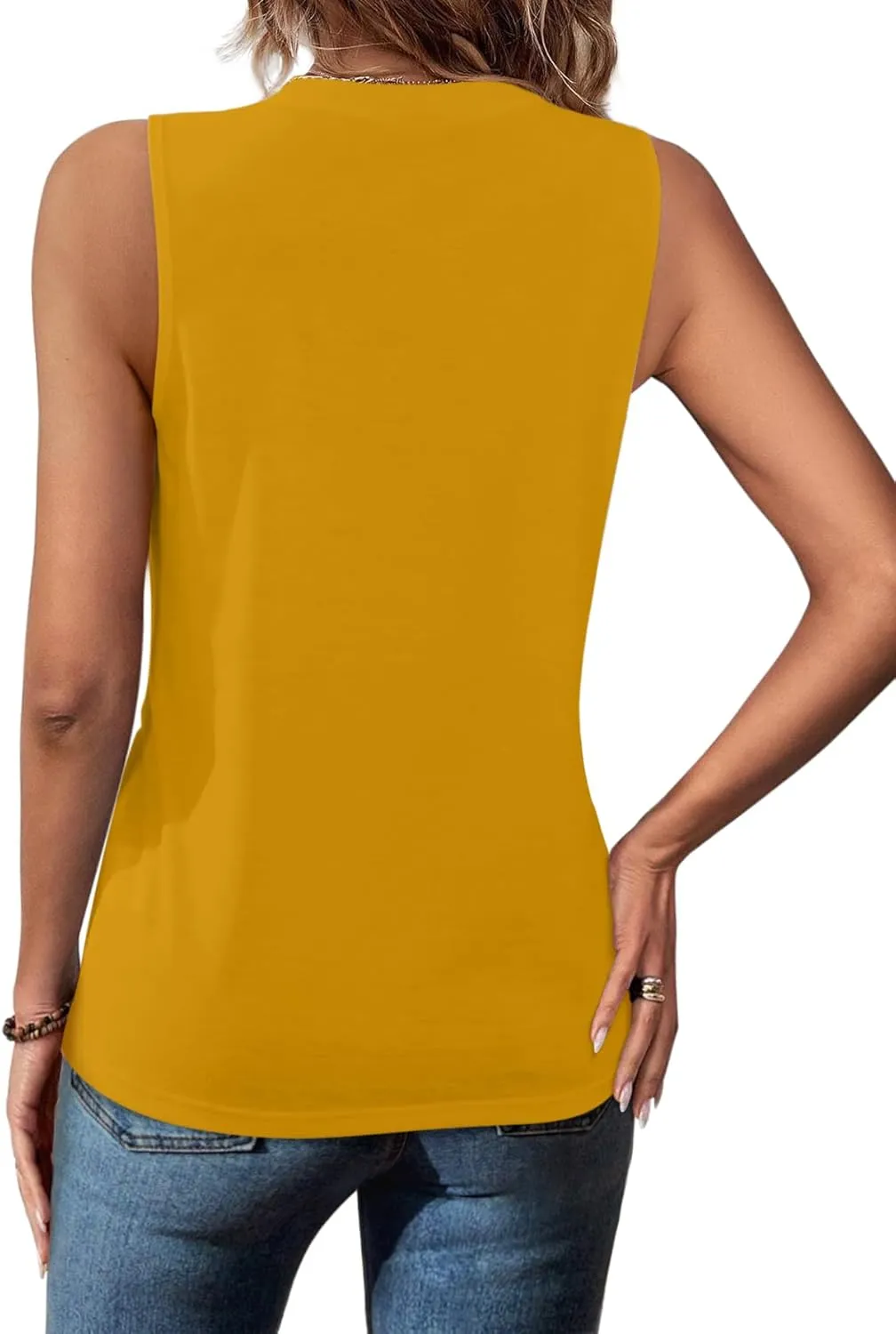 Women Summer Pleated Tank Tops 2025 Trendy Sleeveless Crewneck Tops Loose fit Dressy Casual Work Shirts
