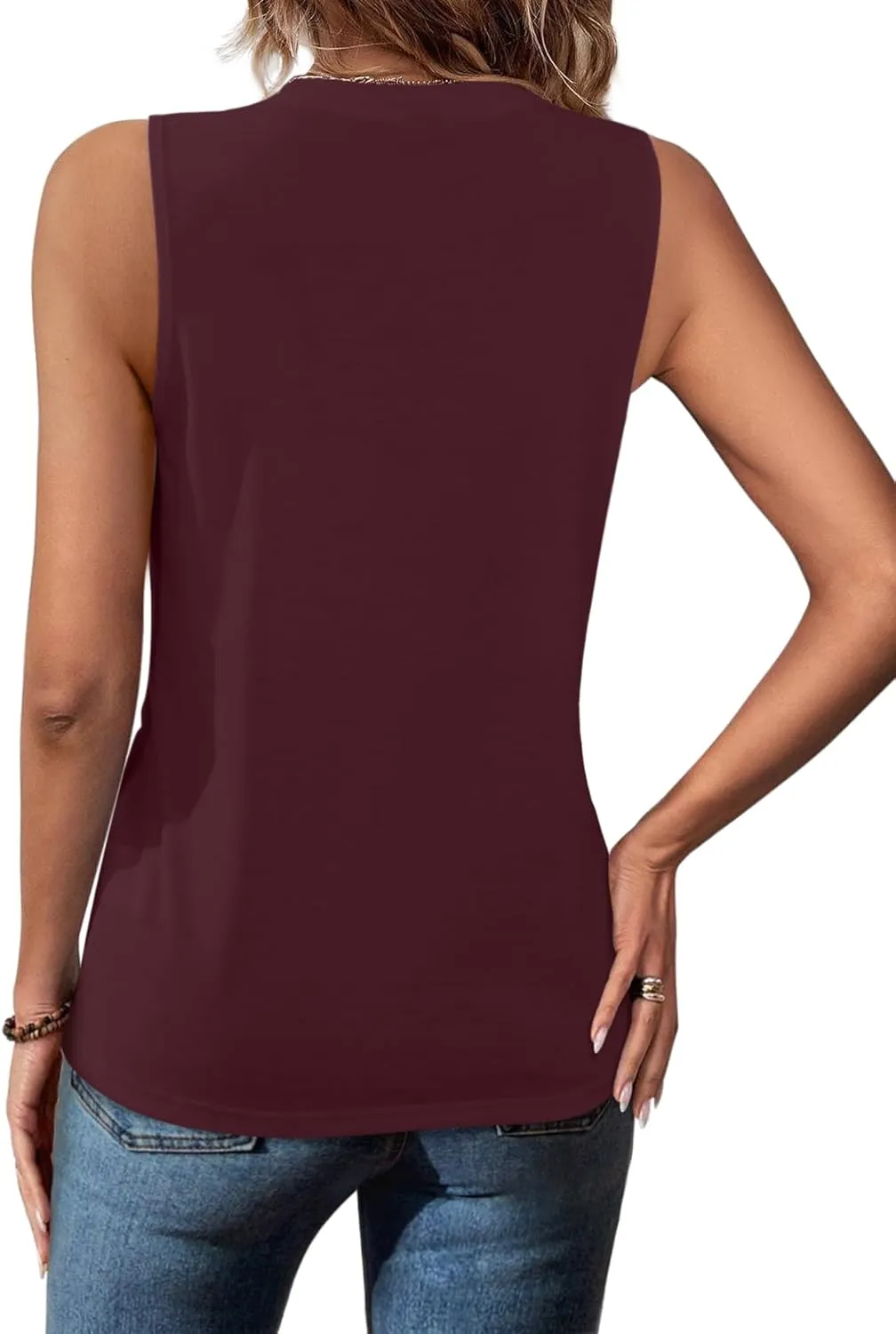 Women Summer Pleated Tank Tops 2025 Trendy Sleeveless Crewneck Tops Loose fit Dressy Casual Work Shirts