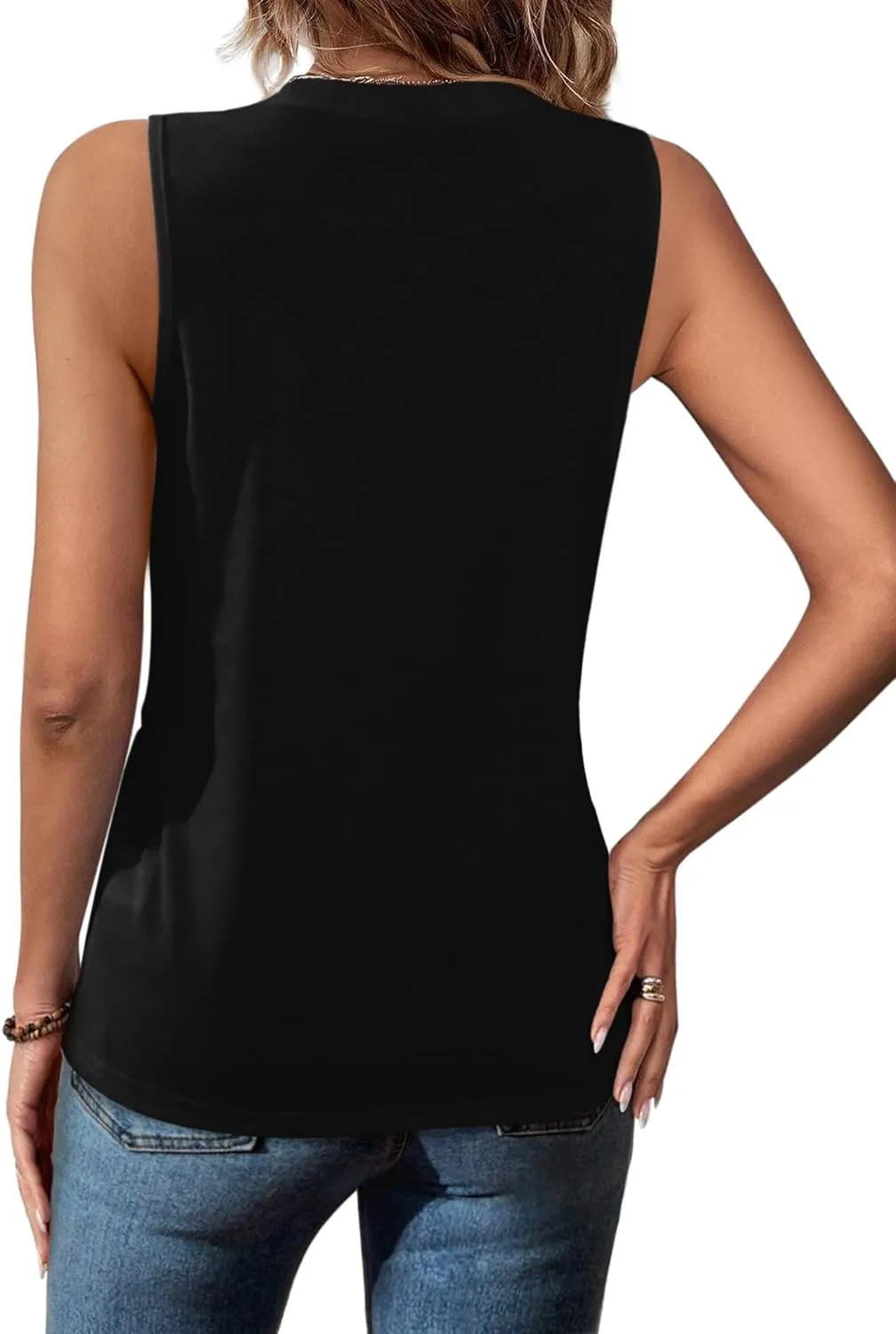 Women Summer Pleated Tank Tops 2025 Trendy Sleeveless Crewneck Tops Loose fit Dressy Casual Work Shirts