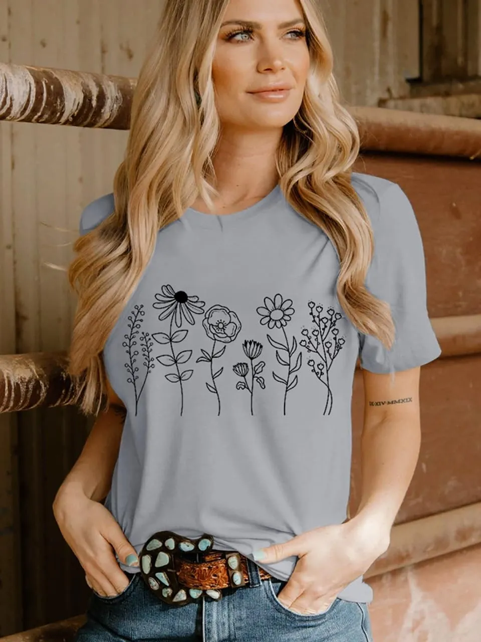 Women Vintage Wildflower T Shirt Funny Sun Mystical Shirts Boho Graphic Tees Short Sleeve Tops
