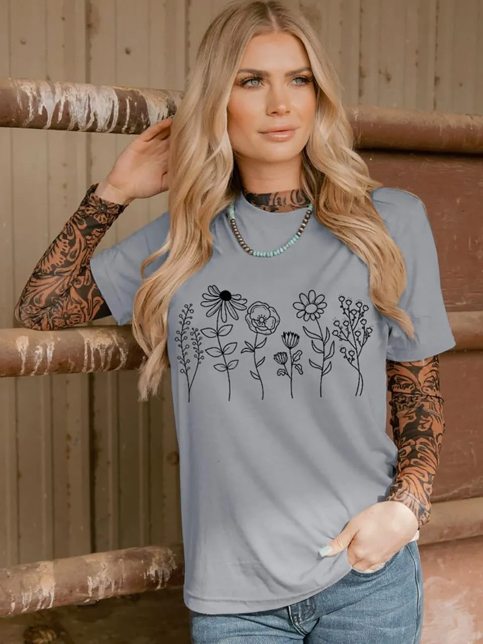 Women Vintage Wildflower T Shirt Funny Sun Mystical Shirts Boho Graphic Tees Short Sleeve Tops