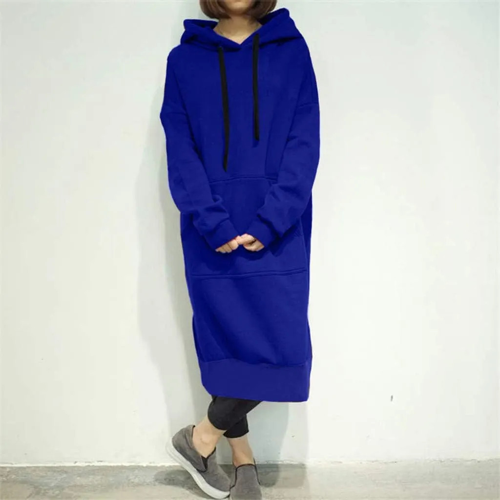 Women Winter Warm Hooded Hoodie Baggy Pullover Oversize Sweatshirt Long Dress Lightweight Womens Pullover Hoodie