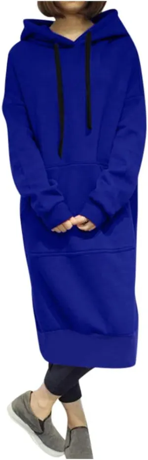Women Winter Warm Hooded Hoodie Baggy Pullover Oversize Sweatshirt Long Dress Lightweight Womens Pullover Hoodie