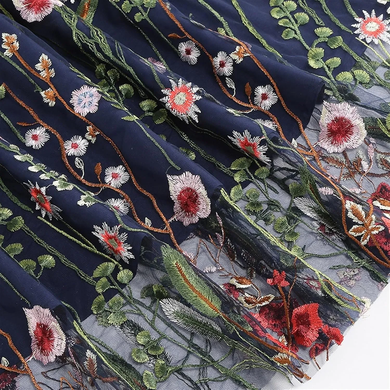 Women's 2 Layers Floral High Elastic Waist Long Mesh Skirt Tulle Skirt Summer Pleated A-line Midi Skirts
