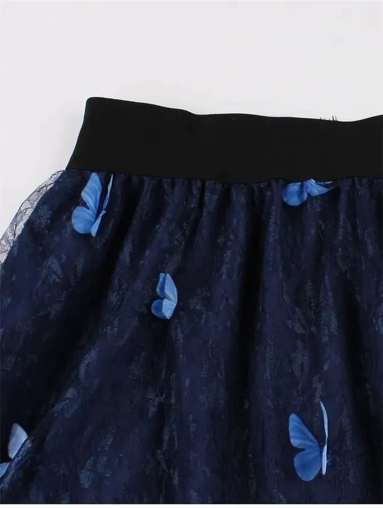 Women's 2 Layers Midi Summer Tulle Skirt Casual Red Blue Brown High Waist Pleated Sun School Long Skirt Female