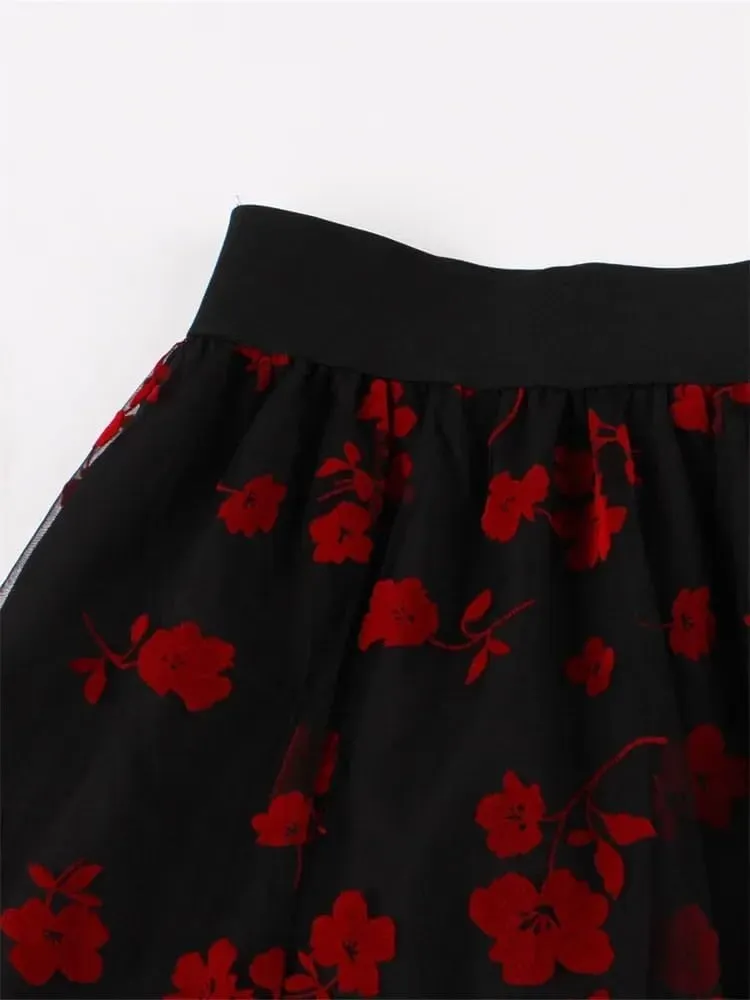 Women's 2 Layers Midi Summer Tulle Skirt Casual Red Blue Brown High Waist Pleated Sun School Long Skirt Female