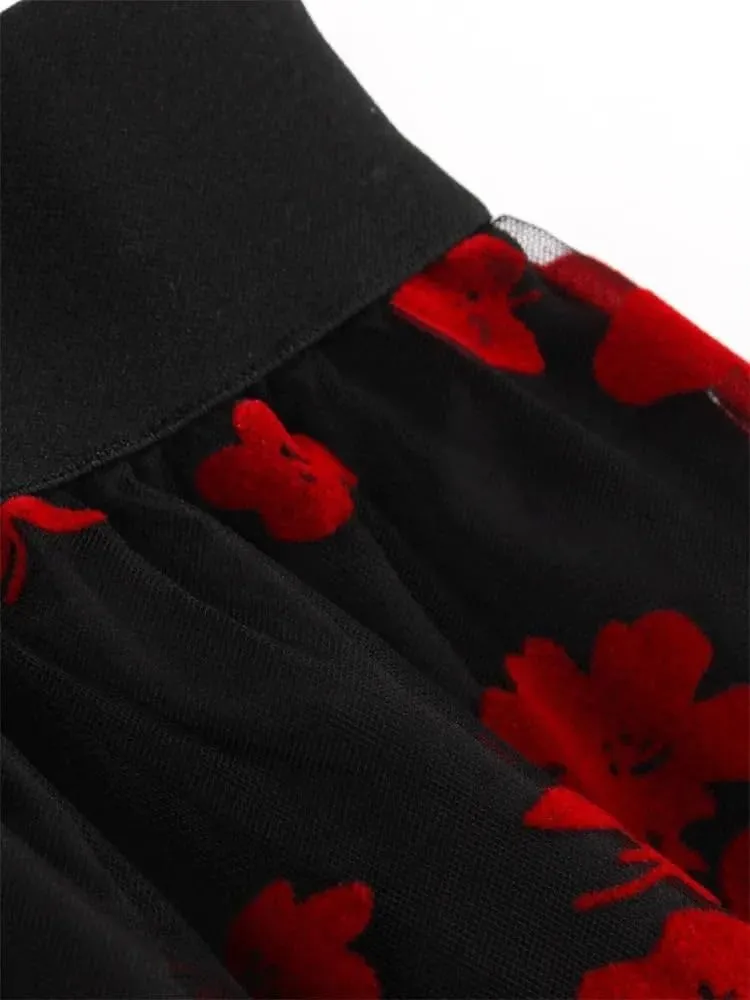 Women's 2 Layers Midi Summer Tulle Skirt Casual Red Blue Brown High Waist Pleated Sun School Long Skirt Female