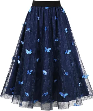 Women's 2 Layers Midi Summer Tulle Skirt Casual Red Blue Brown High Waist Pleated Sun School Long Skirt Female