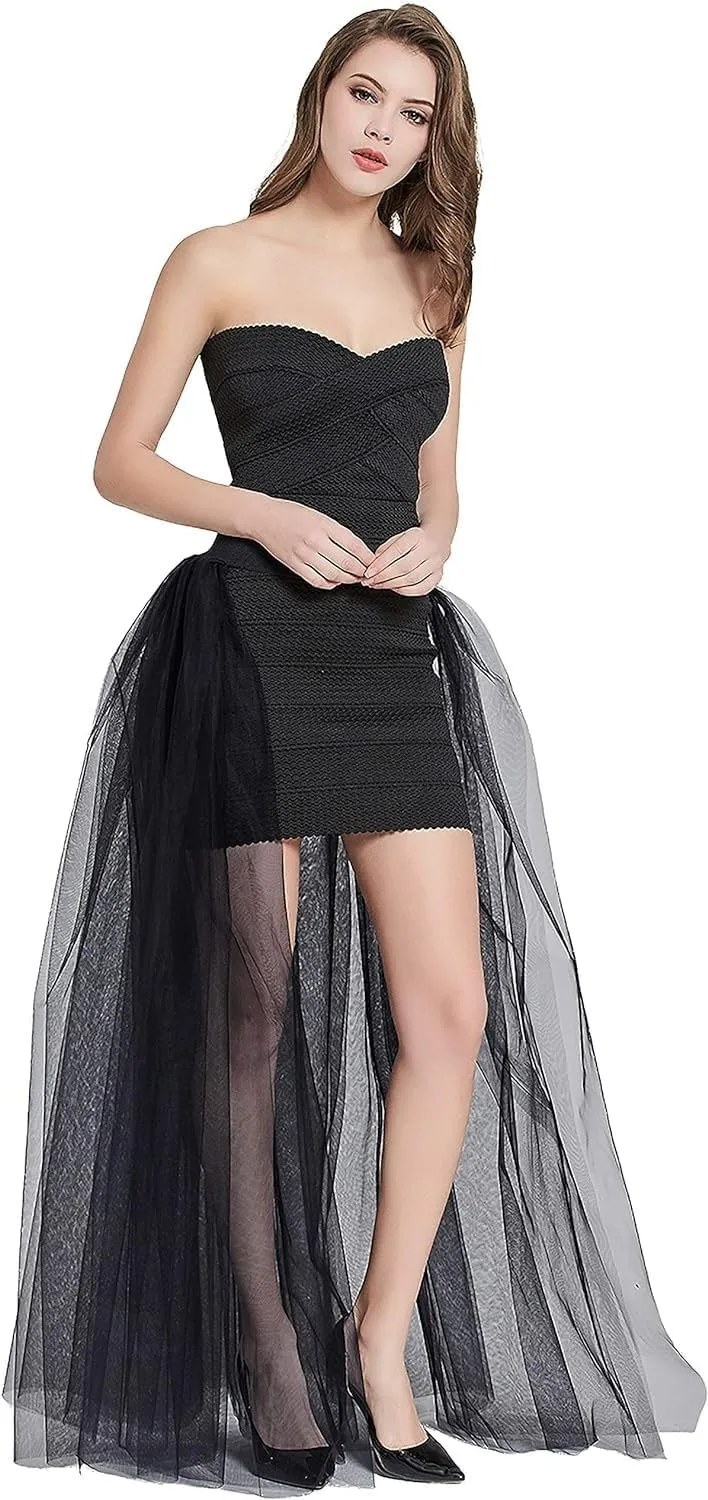 Women's 4 Layers Maxi Tulle Overlay Long Tutu Tulle Dresses Floor Length Elastic Waist Bustle Skirt for Festival Party