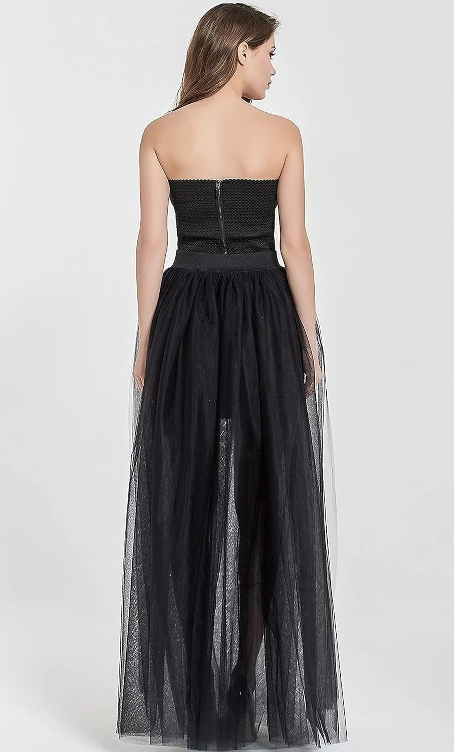 Women's 4 Layers Maxi Tulle Overlay Long Tutu Tulle Dresses Floor Length Elastic Waist Bustle Skirt for Festival Party