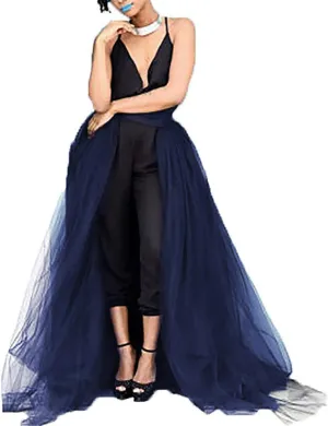 Womens 4 Layers Wedding Maxi Tulle Skirts Floor Length Overskirt for Bridal Party Girls Spectial Occasion Skirt