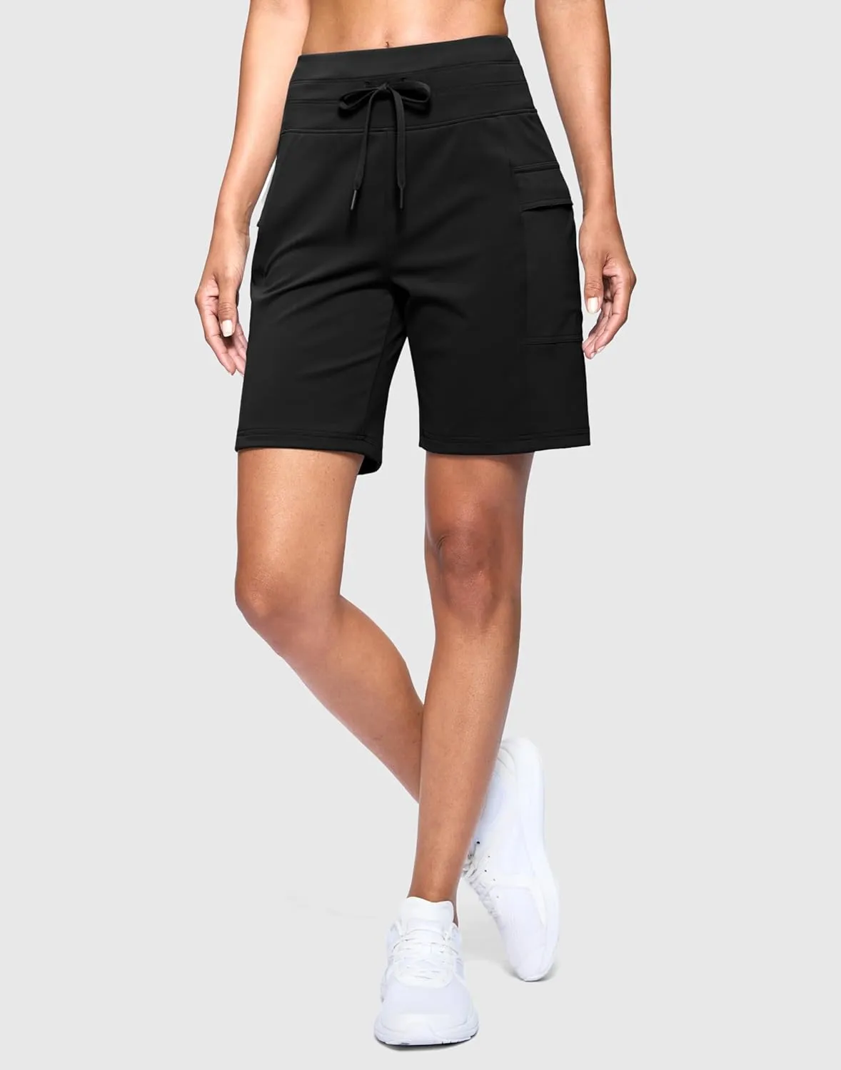 Women's 7" Athletic Bermuda Shorts with Side Pockets High Waisted Stretchy Long Shorts for Women Gym Running Casual