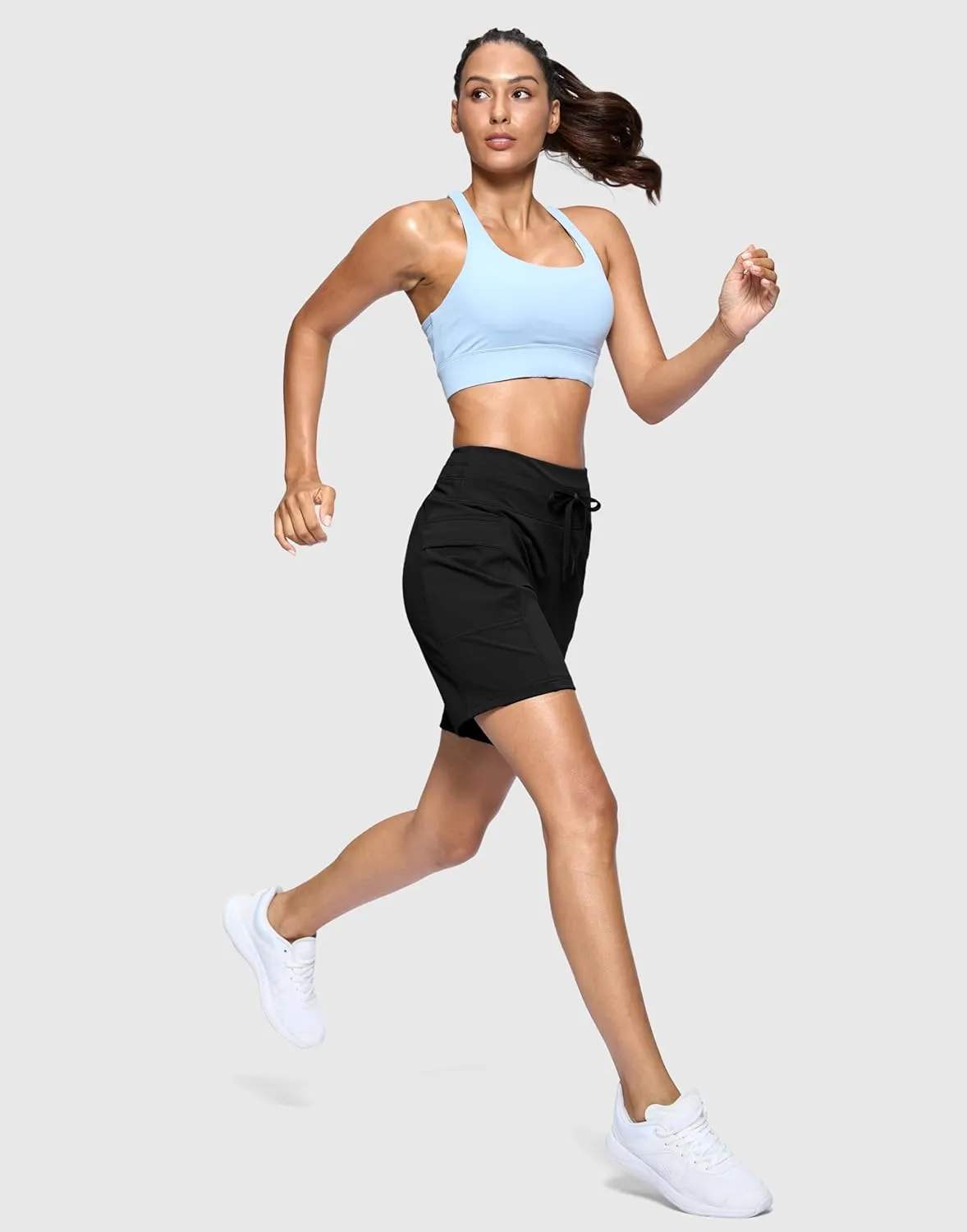 Women's 7" Athletic Bermuda Shorts with Side Pockets High Waisted Stretchy Long Shorts for Women Gym Running Casual