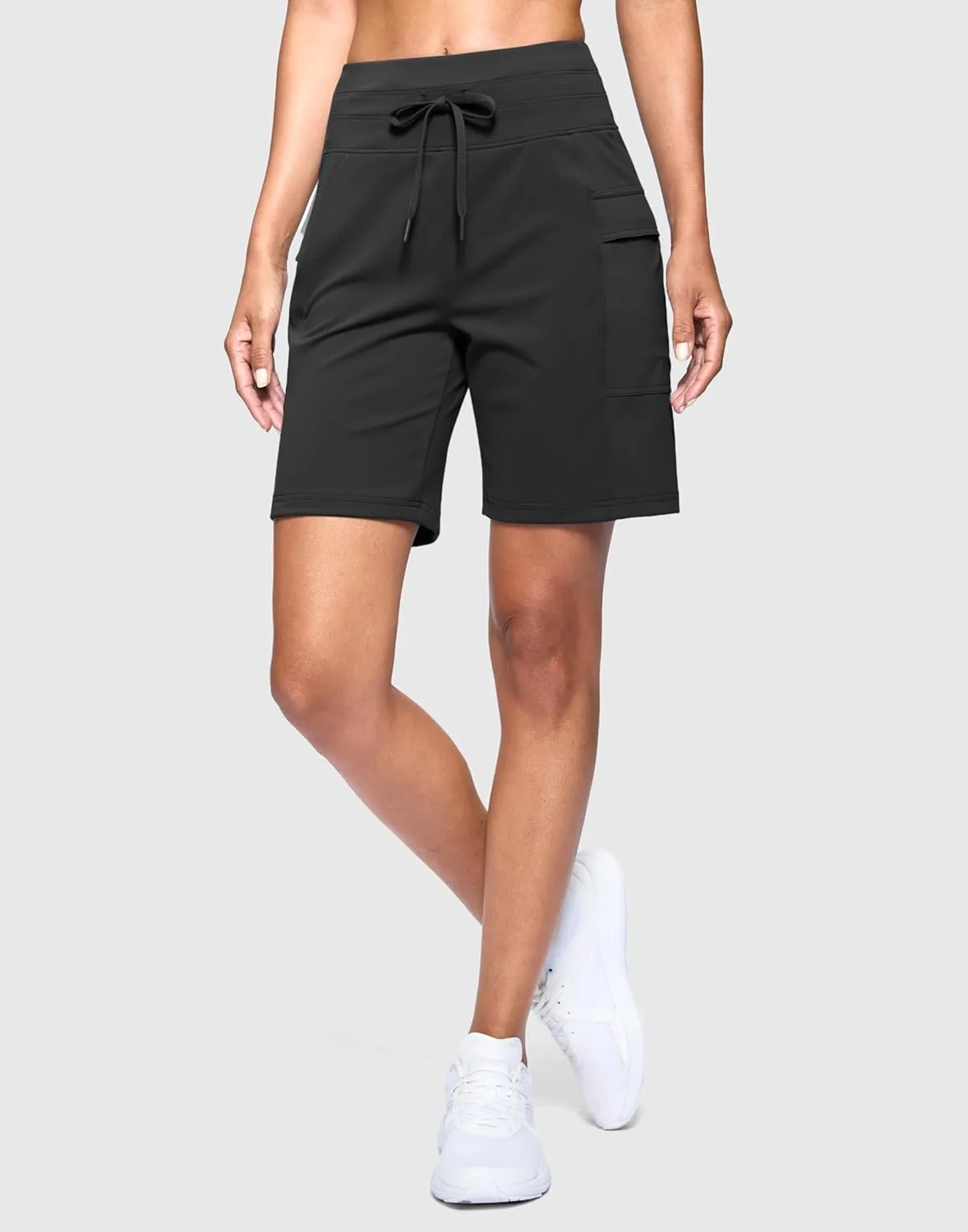 Women's 7" Athletic Bermuda Shorts with Side Pockets High Waisted Stretchy Long Shorts for Women Gym Running Casual