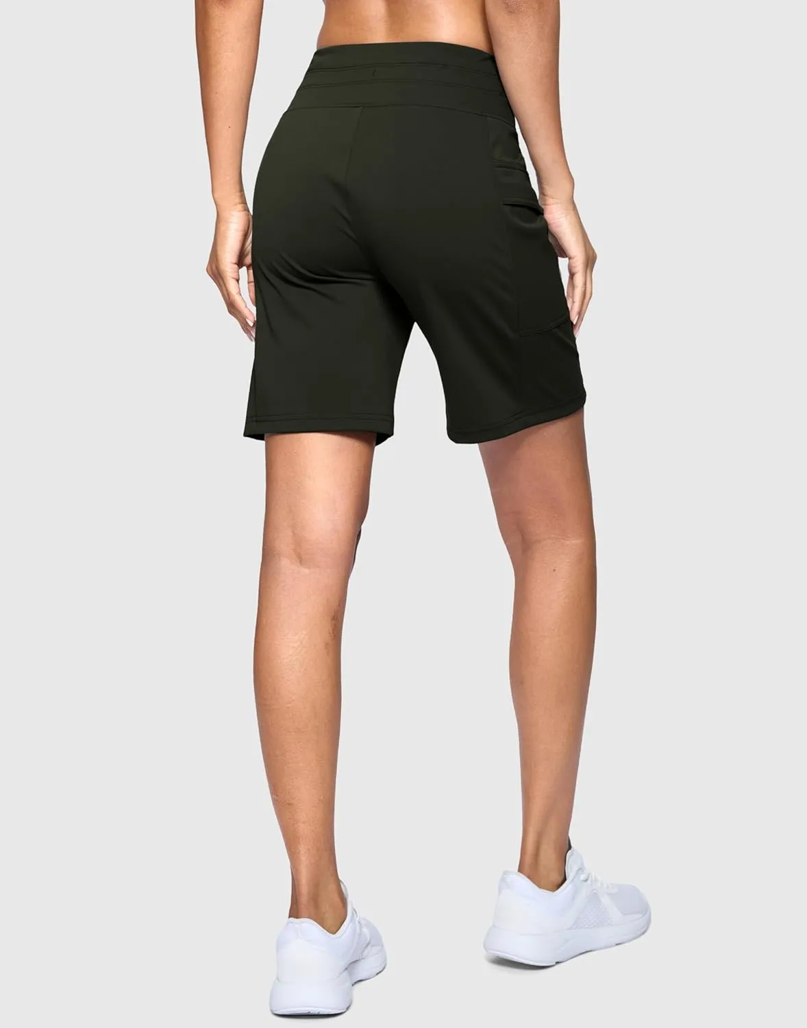 Women's 7" Athletic Bermuda Shorts with Side Pockets High Waisted Stretchy Long Shorts for Women Gym Running Casual