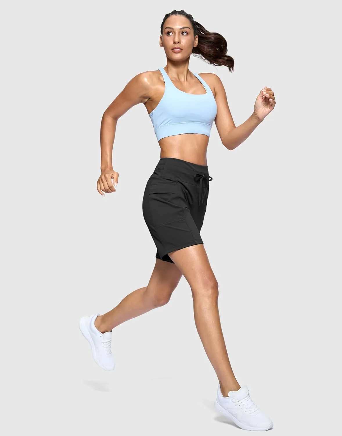 Women's 7" Athletic Bermuda Shorts with Side Pockets High Waisted Stretchy Long Shorts for Women Gym Running Casual