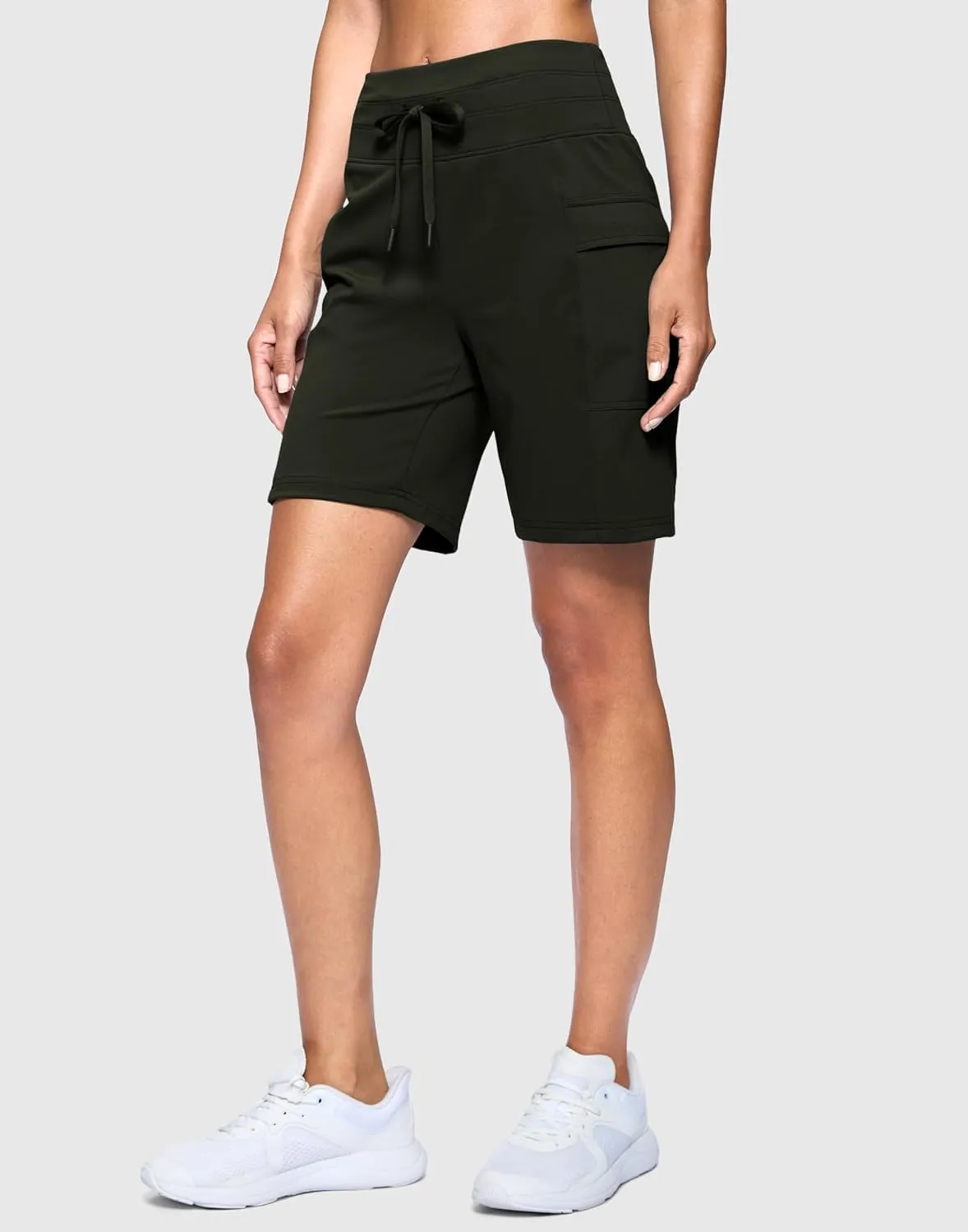 Women's 7" Athletic Bermuda Shorts with Side Pockets High Waisted Stretchy Long Shorts for Women Gym Running Casual